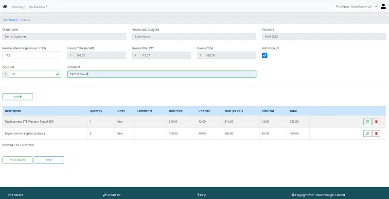 easyinvoice - cash discount
