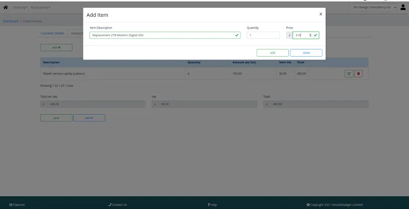 easyinvoice - add items